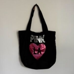 Black Tote Bag with Pink and Silver Design